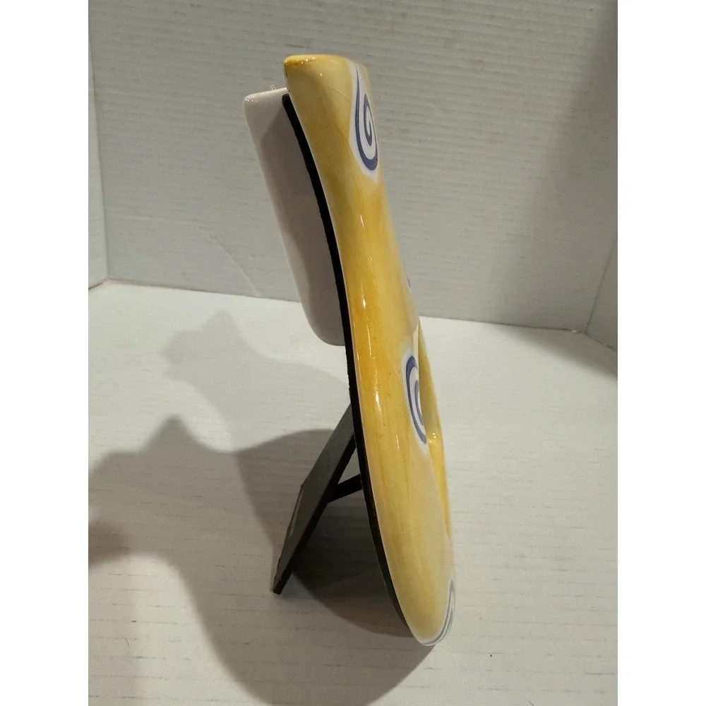 Vintage TerraGraphics Ceramic Picture Frame Vase – Yellow & Blue Swirl – 1996